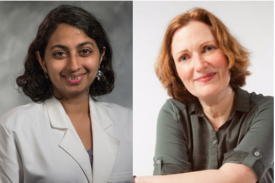 Dr. Sneha Mantri (left) wears a white lab coat and smiles at the camera. Dr. Deborah Jenson (right) wears a dark green shirt and smiles at the camera. Dr. Sneha Mantri (left) wears a white lab coat and smiles at the camera. Dr. Deborah Jenson (right) wears a dark green shirt and smiles at the camera.